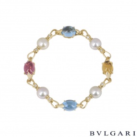 Bvlgari Yellow Gold Pearl & Multi-Gem Allegra Bracelet